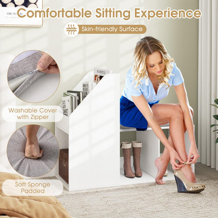 Dreamade Shoe Storage Bench, Entryway Bench w/Side Holder & Padded Seat Cushion, 3 Storage Compartments