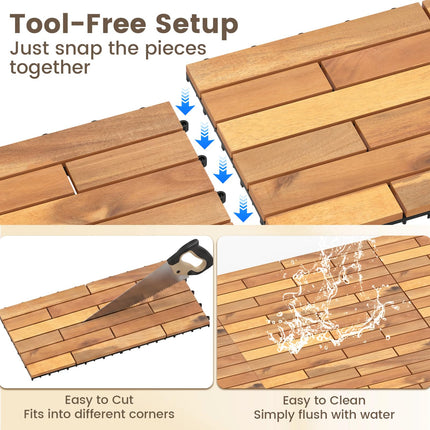 Dreamade 24" x 12" Acacia Wood Deck Tiles with Drainage Base