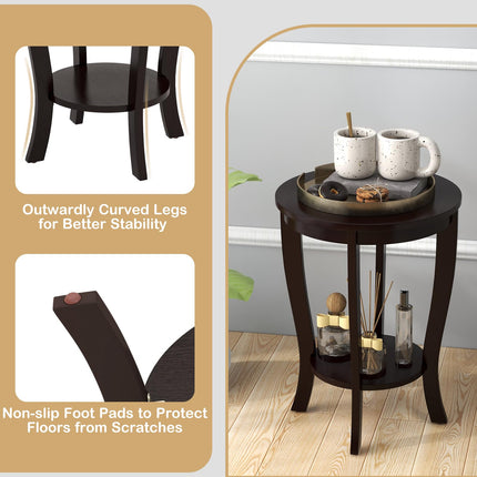 Dreamade Round End Table with Storage Shelf Set of 2, Retro Nightstand with Solid Wood Legs, 24.5" Accent Table for Small Spaces