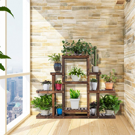 Dreamade Flower Rack Wood Plant Stand Wood Shelves Bonsai Display Shelf