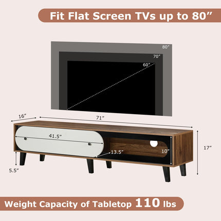 Dreamade TV Stand for 80 Inch TVs Mid Century Modern Entertainment Center with Sliding Door Cabinet