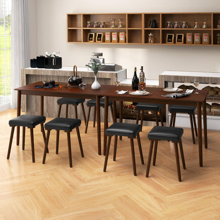Dreamade 5-Piece Dining Table Set for 4 - Dining Table with 4 Upholstered Stools, Rubber Wood Legs