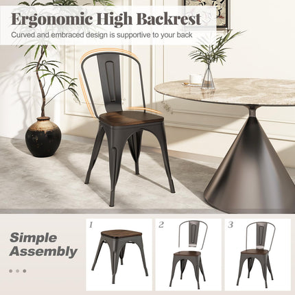 Dreamade Metal Dining Chairs Set of 4, Stackable Kitchen Chairs with Wood Seat & Removable Backrest