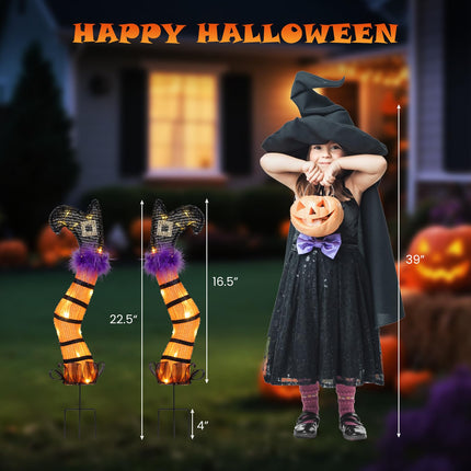DREAMADE 2-Pack Lighted Witch Legs Stakes Outdoor Halloween Decoration