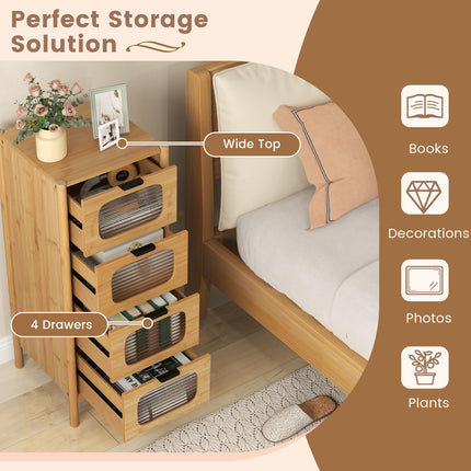 Dreamade 4 Drawer Storage Cabinet with Fluted Tempered Glass Drawers