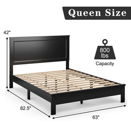 Queen/Full/Twin Size Platform Bed w/ Rubber Wood Legs & Integrated Headboard | Wooden Bed Frame