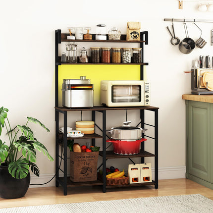 Dreamade Bakers Rack with Power Outlet and LED Lights