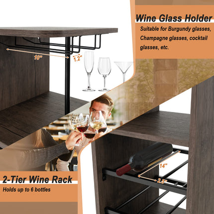 Dreamade 3 Pieces Bar Table and Stools Set, Bistro Table Set with Glass Holder (Brown)