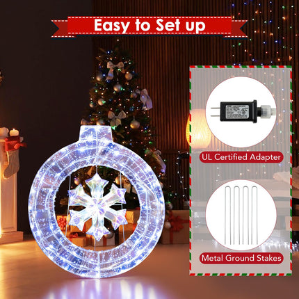 Dreamade 33” Lighted Ornament with Snowflake, Pre-Lit Christmas Wreath with 128 Cold White LED Lights