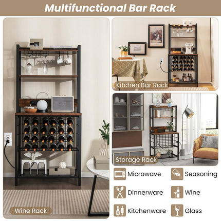 Dreamade Bakers Rack with Storage Hutch, Power Outlet & USB Port, Coffee Bar 24-Bottle Wine Rack & Glass Holder
