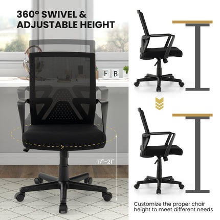 Dreamade Office Desk Chair with Lumbar Support, Ergonomic Mesh Office Chair with Wheels and Armrests