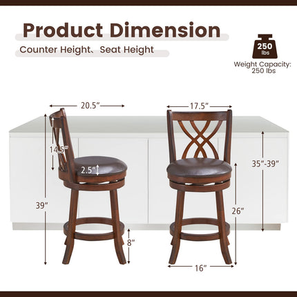 Dreamade Brown Bar Stools PU Leather Cushioned Seat and Footrests, for Kitchen Island