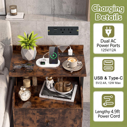 Dreamade Nightstand w/Charging Station & LED Light (1/2)