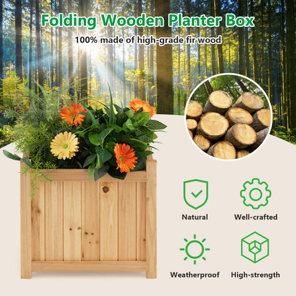 Dreamade 15” Planter Raised Garden Bed - Wooden Planting Box, Outdoor Folding Square Planter
