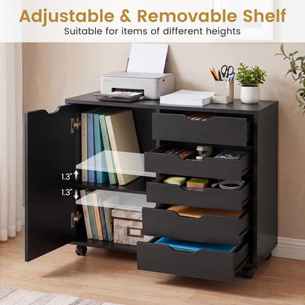 Dreamade 5 Drawer Storage Cabinet on Wheels with Adjustable Shelf
