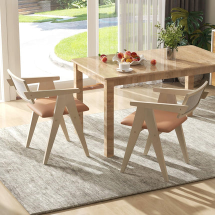 Dreamade Wooden Dining Chairs Set of 2, Mid Century Upholstered Kitchen Chairs w/Leathaire Seat Cushions