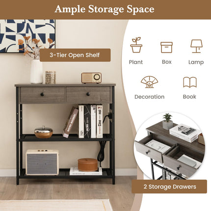 Dreamade Console Table with Outlets - 3-Tier Entryway Table w/USB Ports, 2 Storage Drawers