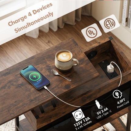 Dreamade End Table with Charging Station - Lift Top Narrow Side Table (1/2)