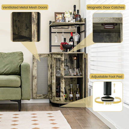 Dreamade Corner Bar Cabinet with Glass Holder