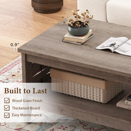 Dreamade 2-Tier Farmhouse Coffee Table with Open Shelf and Woven Decorations for Living Room