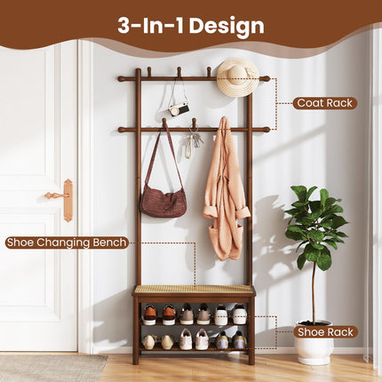 Dreamade 3-in-1 Hall Tree with Bench and Shoe Storage Narrow Mudroom Storage Organizer