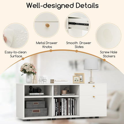 Dreamade TV-Stand for Bedroom Entertainment Center - Modern TV Console Cabinet with 2 Drawers, 4 Compartments