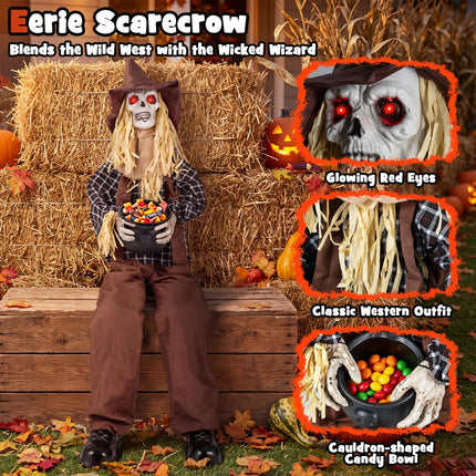 DREAMADE 53" Sitting Skeleton Animated Halloween Scarecrow Animatronics