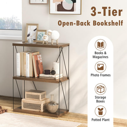 Dreamade 3-Tier Open-Back Bookshelf, Freestanding Display Rack, Metal Frame Storage Shelf