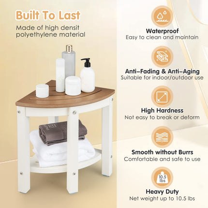 Dreamade Corner Shower Stool Waterproof - HDPE Shower Bench Seat with Storage Shelf