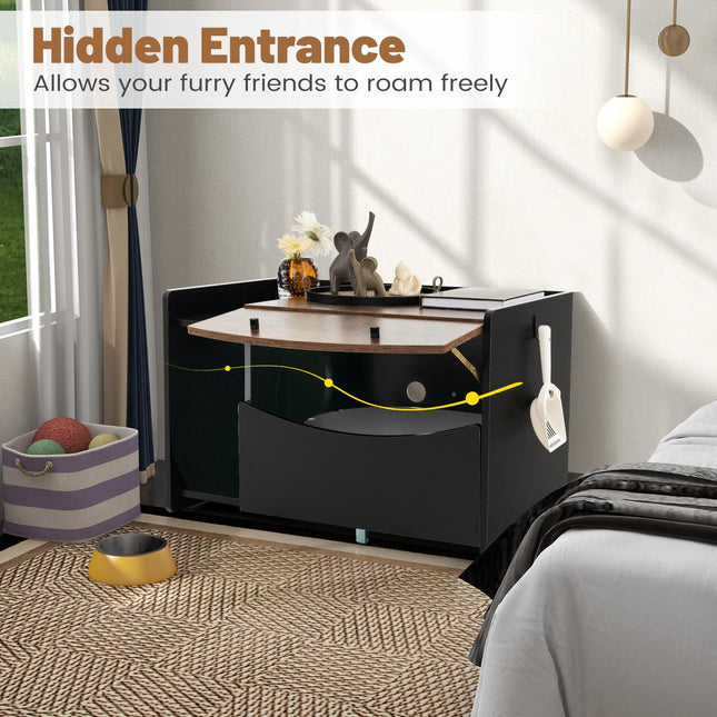 Dreamade Cat Litter Box Enclosure - Hidden Cat Washroom Furniture with Rolling Pull-Out Drawer