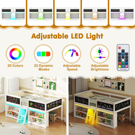 Dreamade Low Loft Bed with Storage 2 Bookcases and Play Space