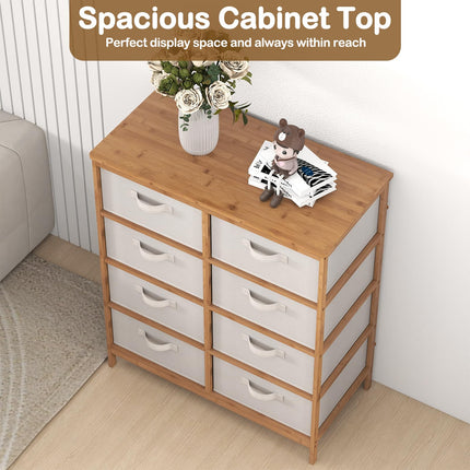 Dreamade 8-Drawers Dresser Bamboo Fabric Storage Tower with Removable Fabric Bins