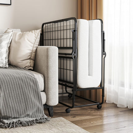 Dreamade Twin Folding Bed with Mattress, Roll Away Bed Portable Guest Bed w/Sturdy Metal Frame