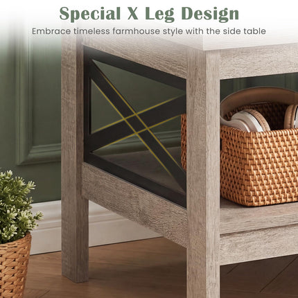 Dreamade 2-Tier Square End Table with Storage Shelf & X-Frame