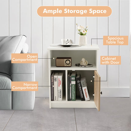 Dreamade White Nightstand Set of 2, 25" Tall End Side Table with 1 Door & 2 Open Shelves