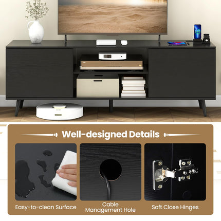Dreamade TV Stand with Power Outlet for TVs up to 60'', Entertainment Center with Cable Hole, Cabinets