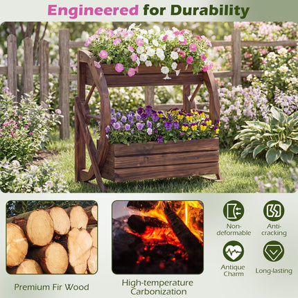 Dreamade Wooden Wagon Planter Box for Patio Garden Balcony