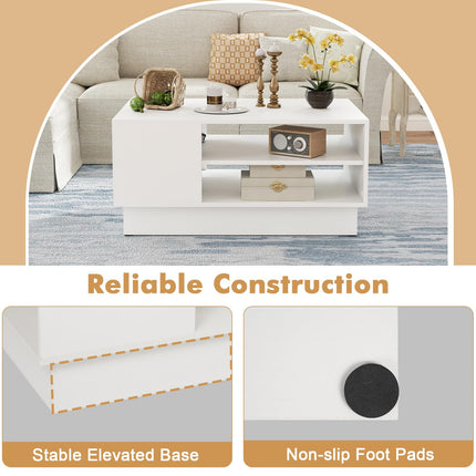 Dreamade Coffee Table with Storage, Rectangle Accent Sofa Table with Shelf & Elevated Base