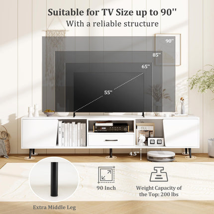 Dreamade 79" White TV Stand with Power Outlets