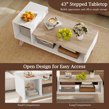 Dreamade 2-Tier Coffee Table with Storage Mid Century Modern Center Table