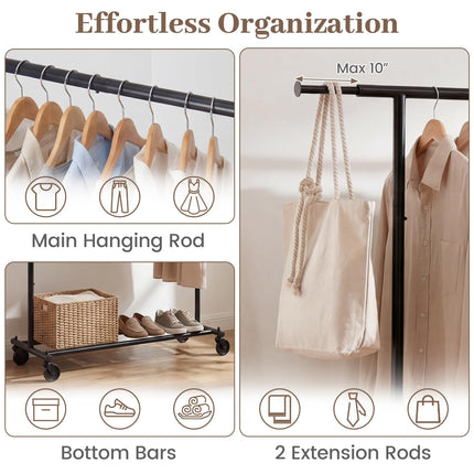 Dreamade Extendable Heavy-Duty Rolling Clothing Rack with Wheels