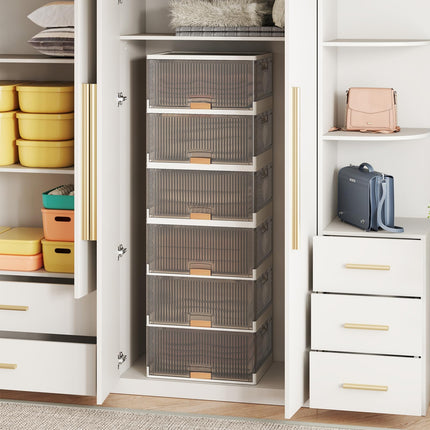 Dreamade 6 Tier Stackable Storage Bins with Lids 27 Gal Foldable Shoe Storage Box