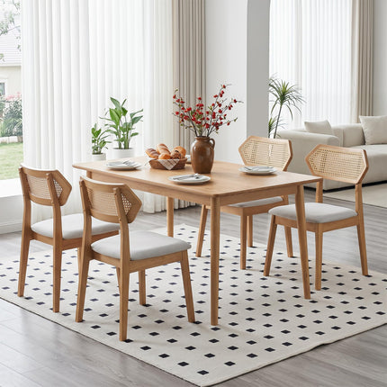 Dreamade Wood Dining Chairs Set of 2/4 Rattan Upholstered with Solid Wood Frame