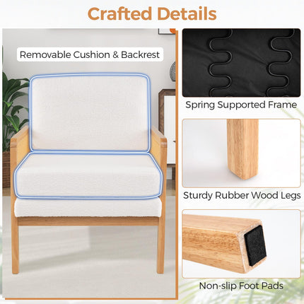 Dreamade Mid Century Modern Accent Chair, Boho Boucle Living Room Arm Chair w/Rattan Arms