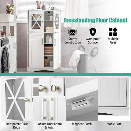 Dreamade Bathroom Floor Storage Cabinet - Linen Floor Cabinet with Doors and Adjustable Shelves
