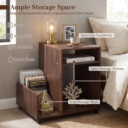 Dreamade 3-Tier Rolling End Table w/Magazine Rack & Open Storage Shelves (1/2)
