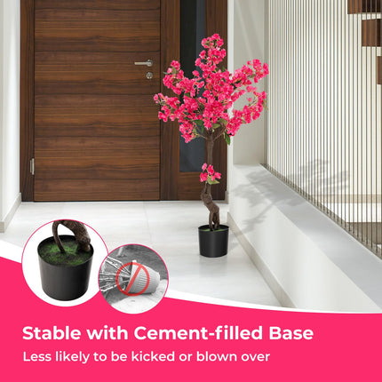 Dreamade 41” Artificial Plum Blossom Tree, Fake Floral Plant with 92 Flowers & Realistic Trunk in Plastic Nursery Pot