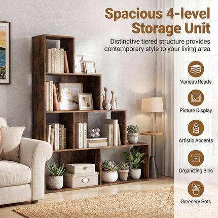 Dreamade 6 Cube Geometric 4-Tier L-Shaped Bookcase with Cubes (1/2)