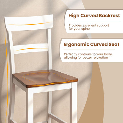 Dreamade Wooden Bar Stools Counter Height Set of 2, 24.5" Farmhouse Wood Bar Dining Chairs