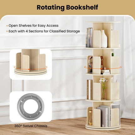 Dreamade 4-Tier Rotating Bookshelf 360° Display Rack w/Dividers & Anti-Falling Baffles